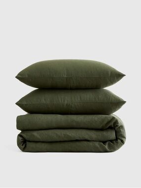 QUINCE European Linen Duvet Cover Set King/Cal King Pine 7576